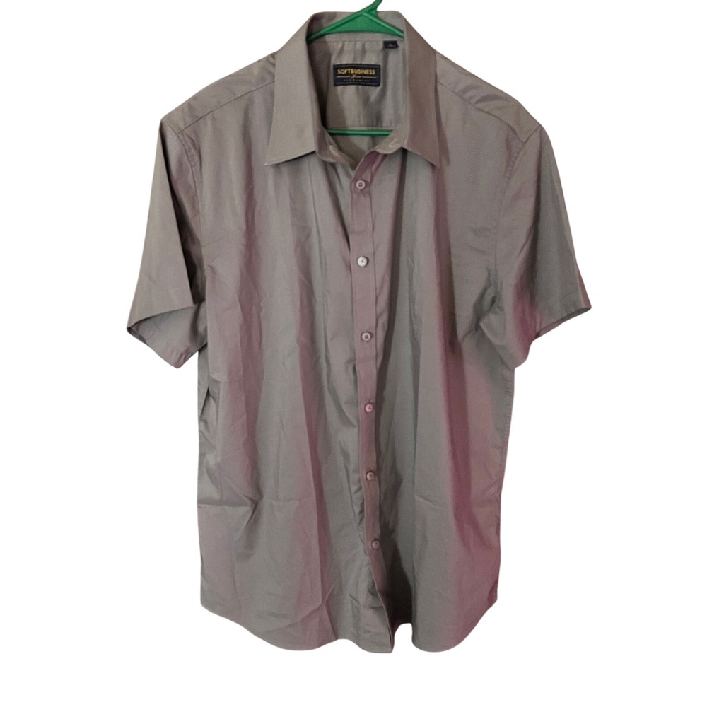 SOFTBUSINESS‎ Mens Large Gray Short Sleeve Button Down Tech Shirt